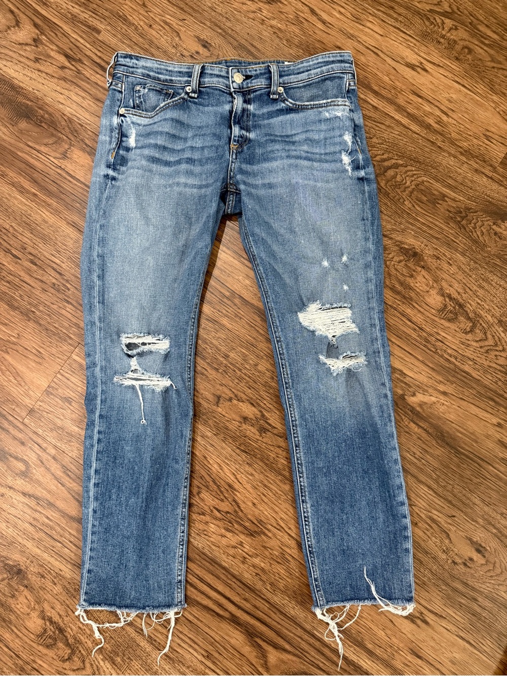 rag & bone Washed Blue Distressed Cropped Jeans